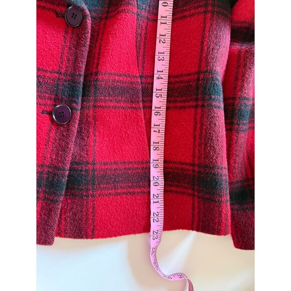 Talbots Red Black Plaid Blazer Jacket Wool Blend Double Breasted Buttons Sz 14 - Picture 9 of 10